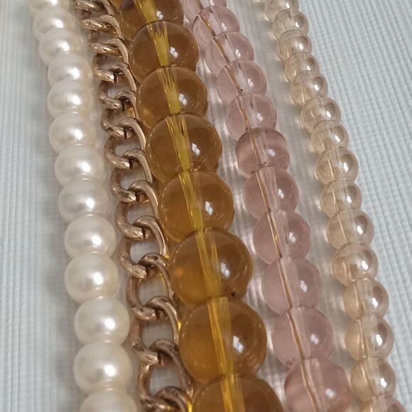 Marley Lilly Gold & Pink Multicolored Faux Pearl Glass Beaded Statement Necklace - Picture 6 of 10